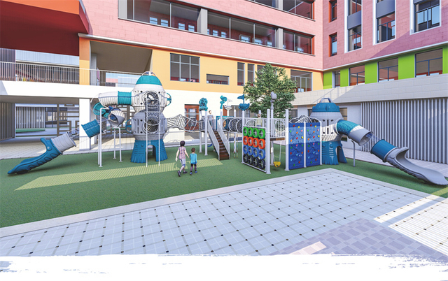 Diapositiva pl&aacute;stica del patio al aire libre de los ni&ntilde;os de la categor&iacute;a alimenticia de los ni&ntilde;os